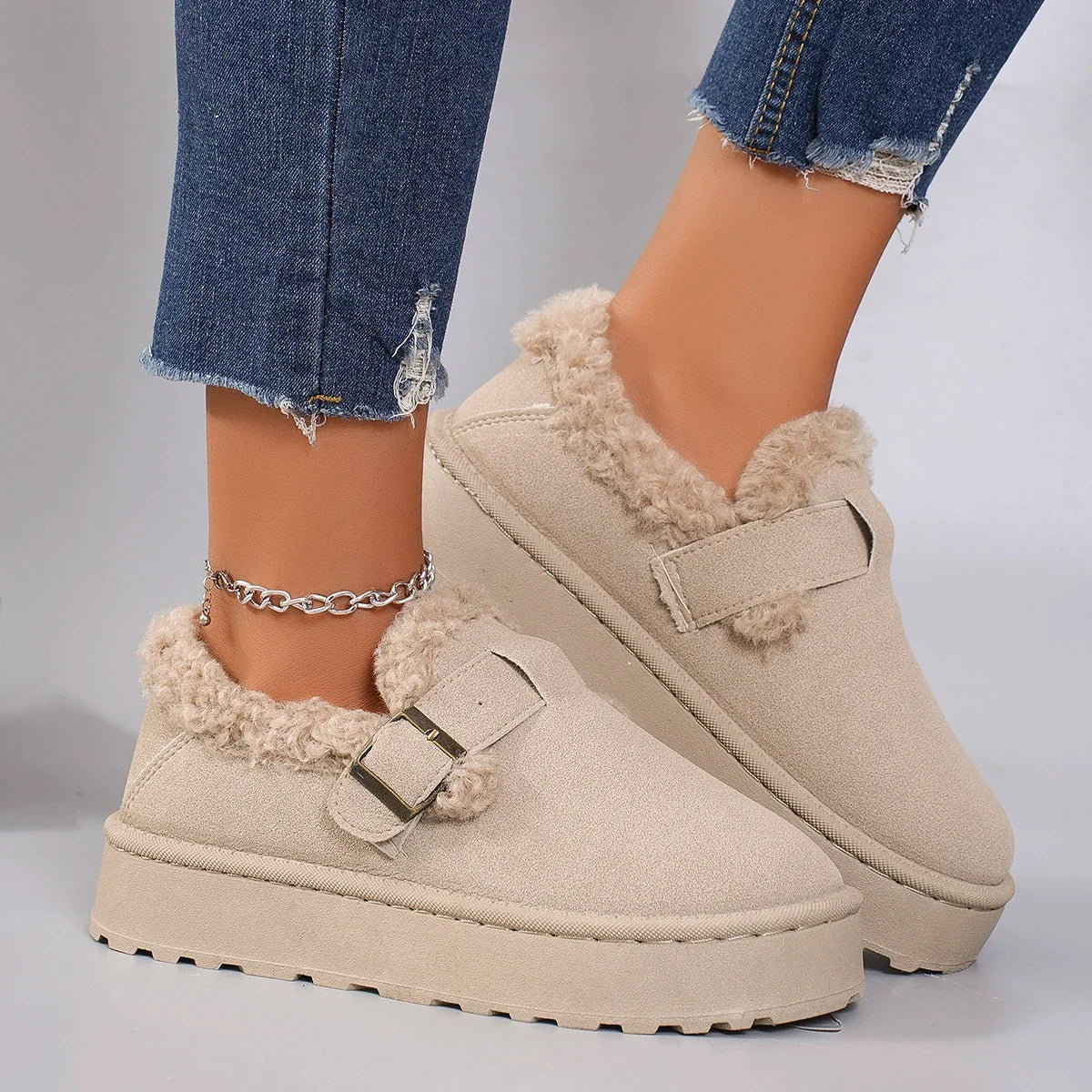Winter Round Head Flat with Warm and Comfortable Non-slip Snow Boots