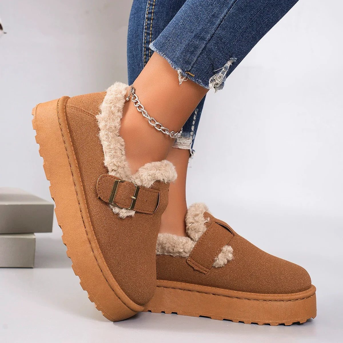 Winter Round Head Flat with Warm and Comfortable Non-slip Snow Boots