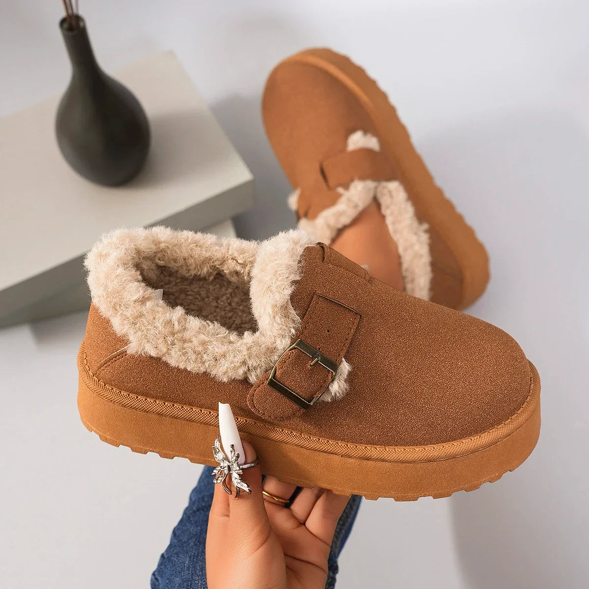 Winter Round Head Flat with Warm and Comfortable Non-slip Snow Boots