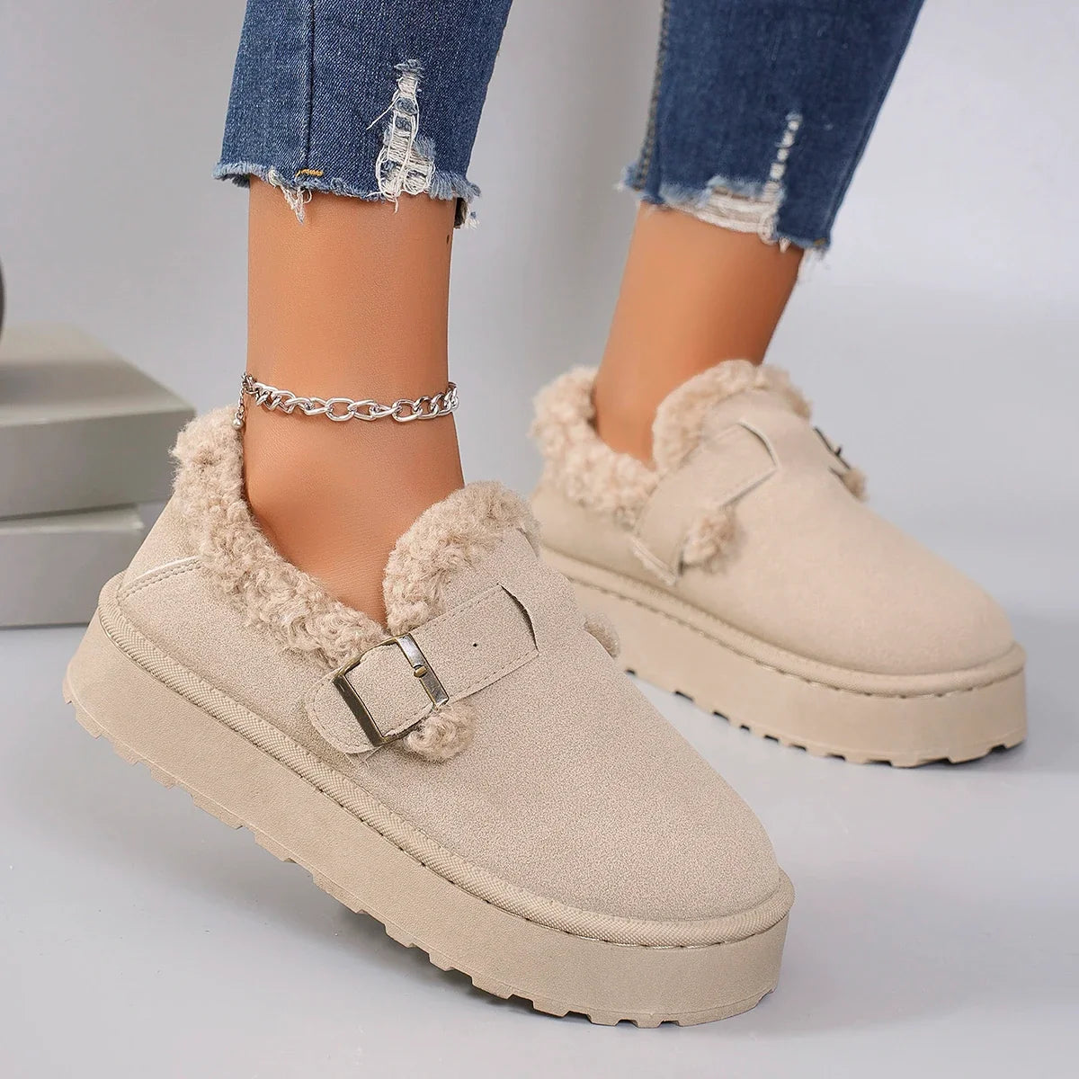 Winter Round Head Flat with Warm and Comfortable Non-slip Snow Boots