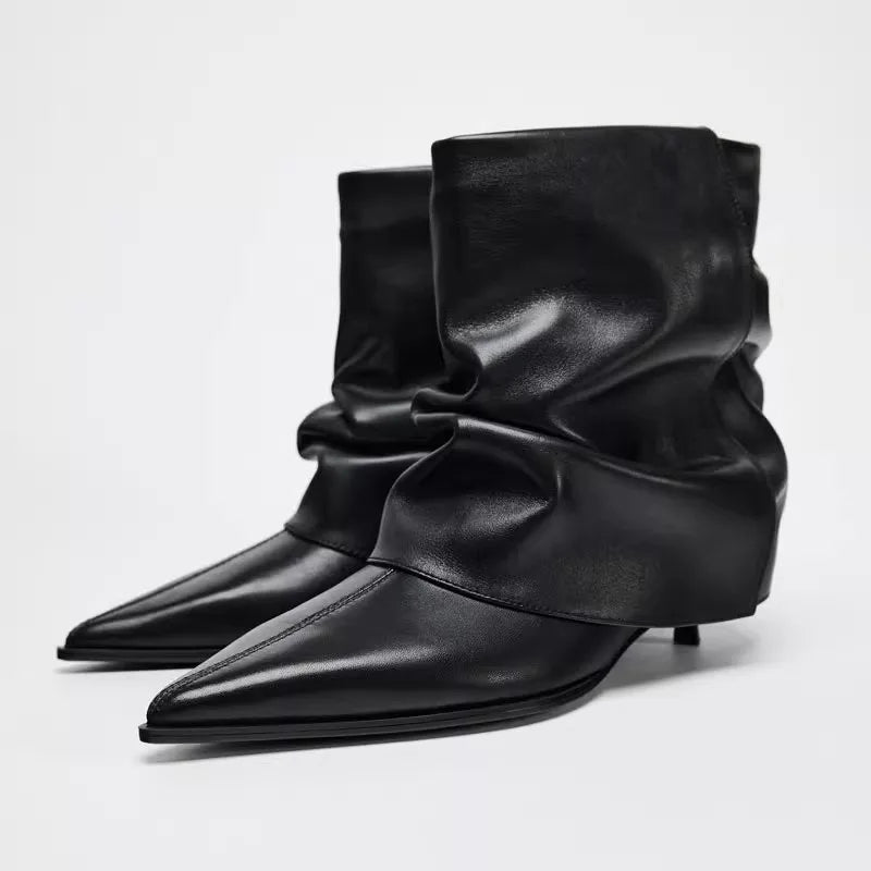 Pointed Toe High Heels Short Boots