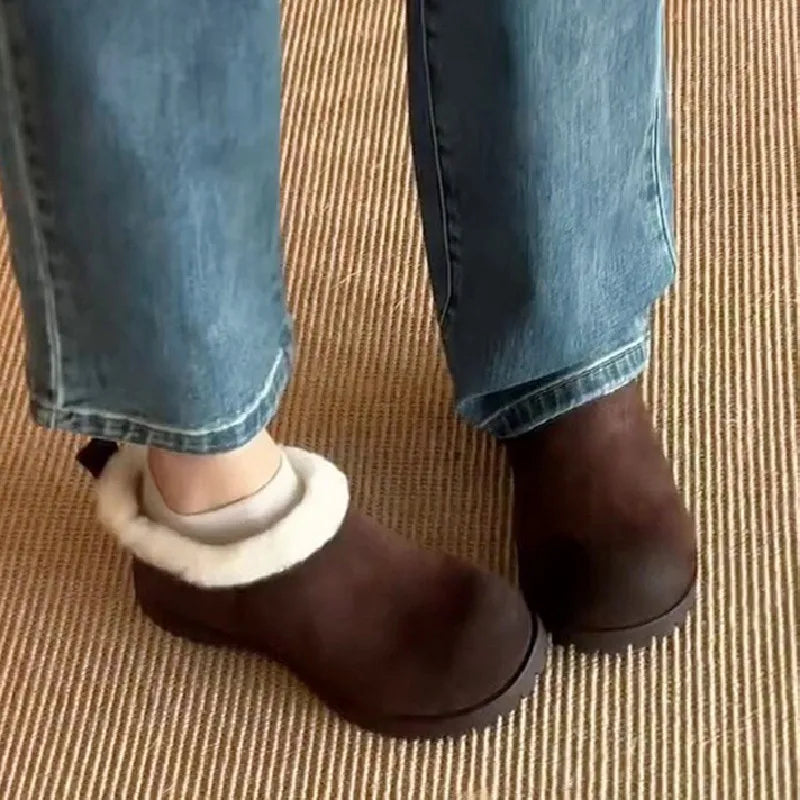 Winter Short Fur Warm Women's Suede Boots