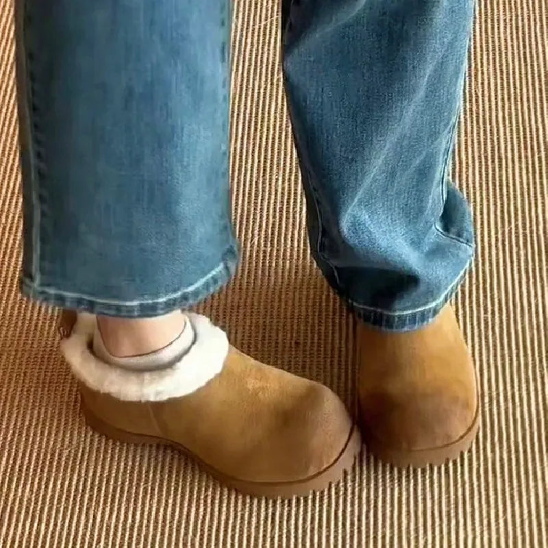 Winter Short Fur Warm Women's Suede Boots