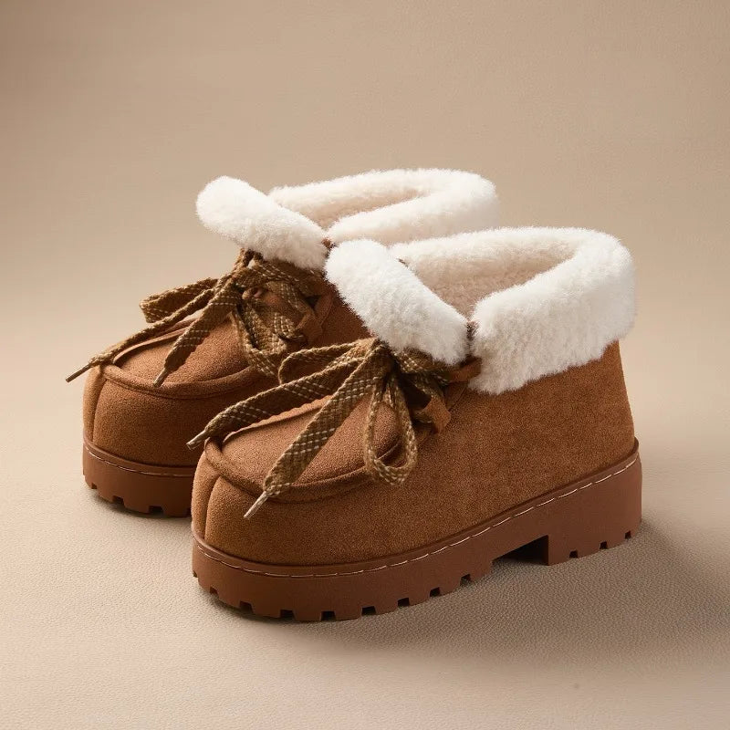 Winter Warm Fluffy Lace Up Ankle Boots