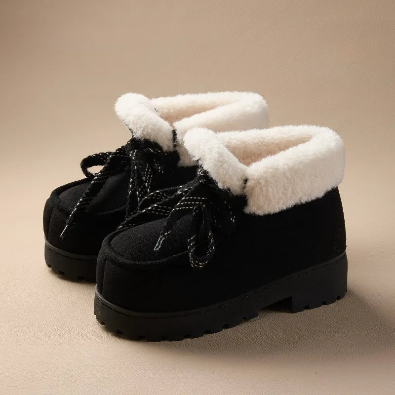 Winter Warm Fluffy Lace Up Ankle Boots