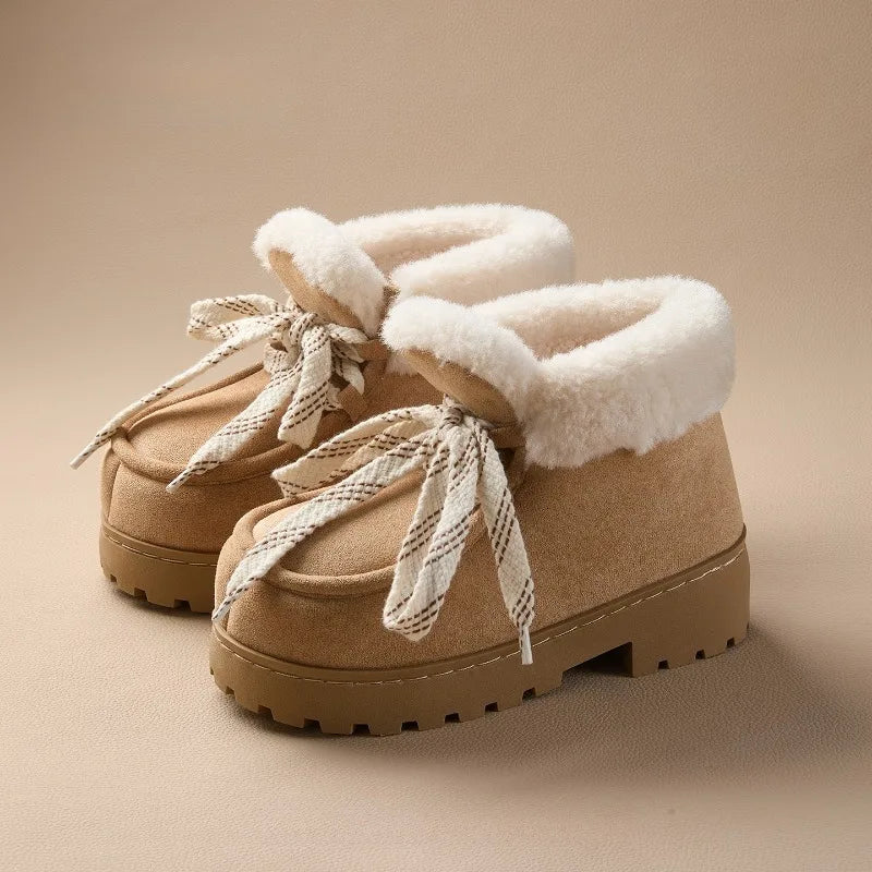 Winter Warm Fluffy Lace Up Ankle Boots