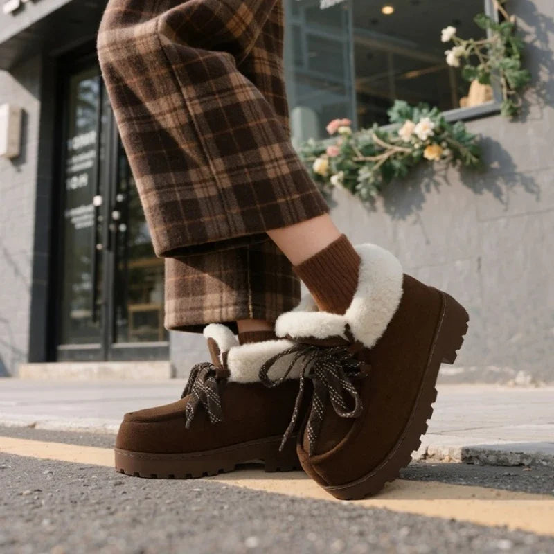 Winter Warm Fluffy Lace Up Ankle Boots