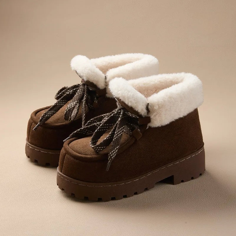 Winter Warm Fluffy Lace Up Ankle Boots