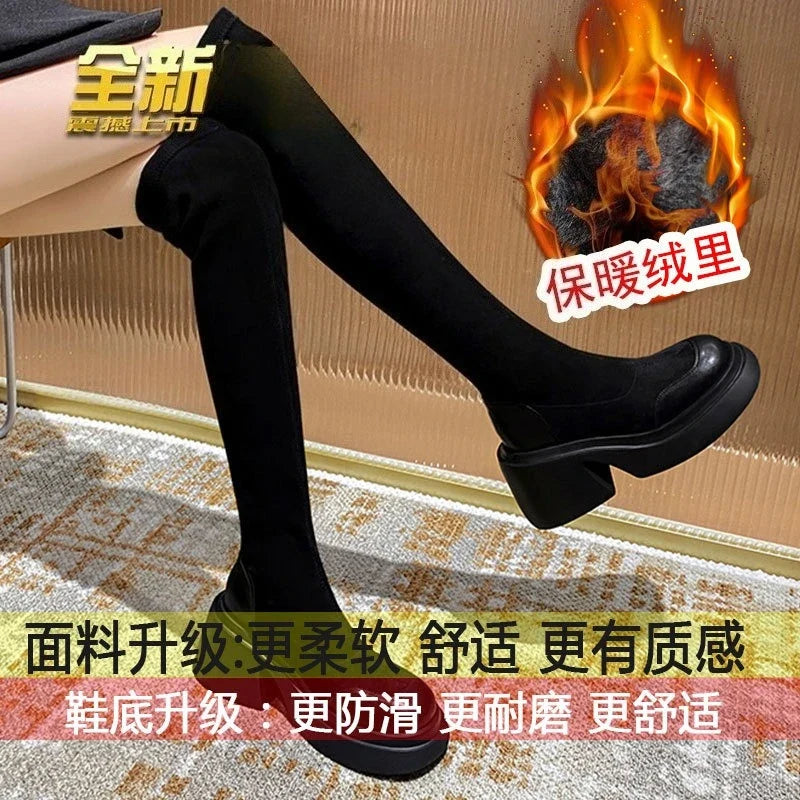 Winter Woman Velvet Over The Knee Boots