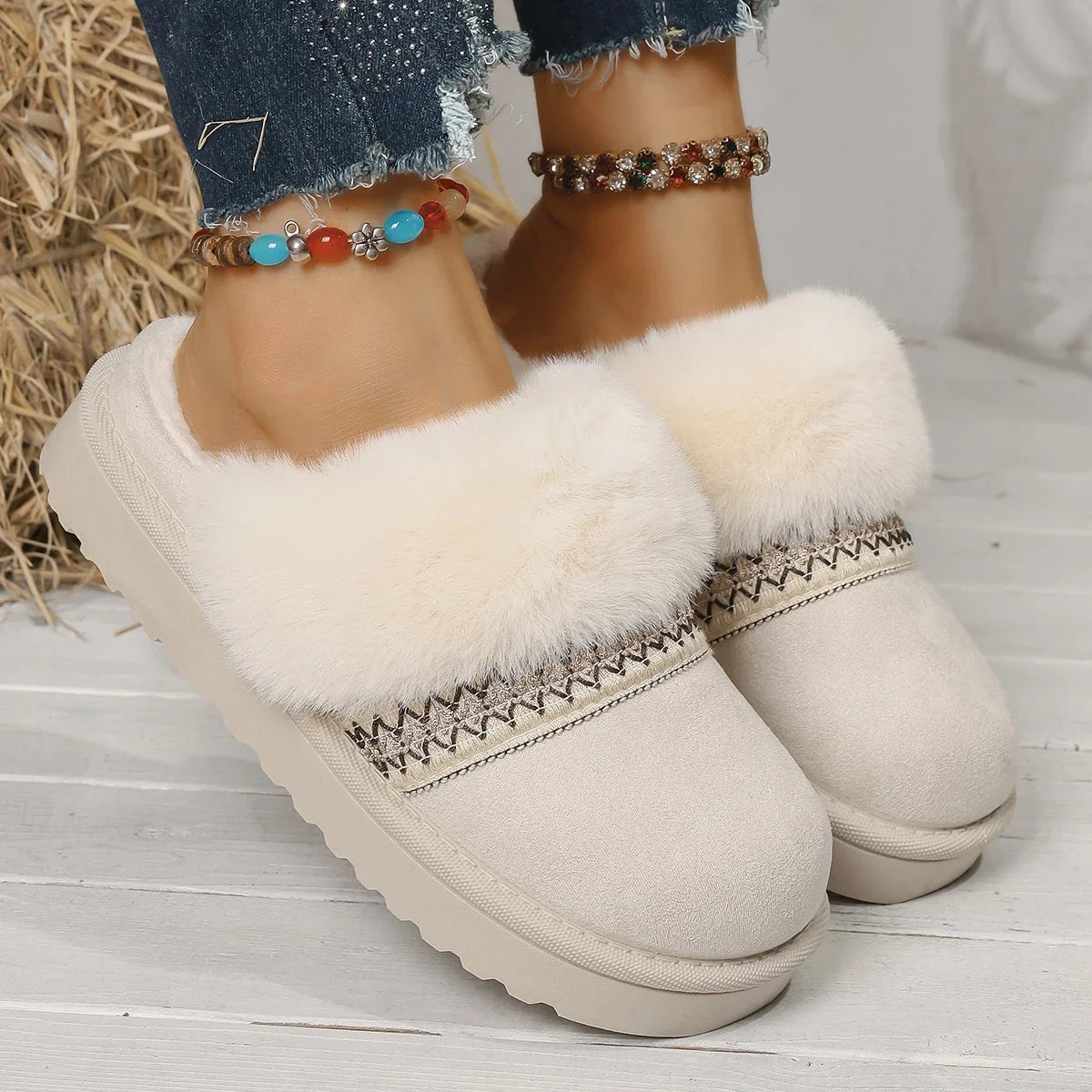 Casual Cotton half slippers Suede Fur Chelsea Ankle Boots