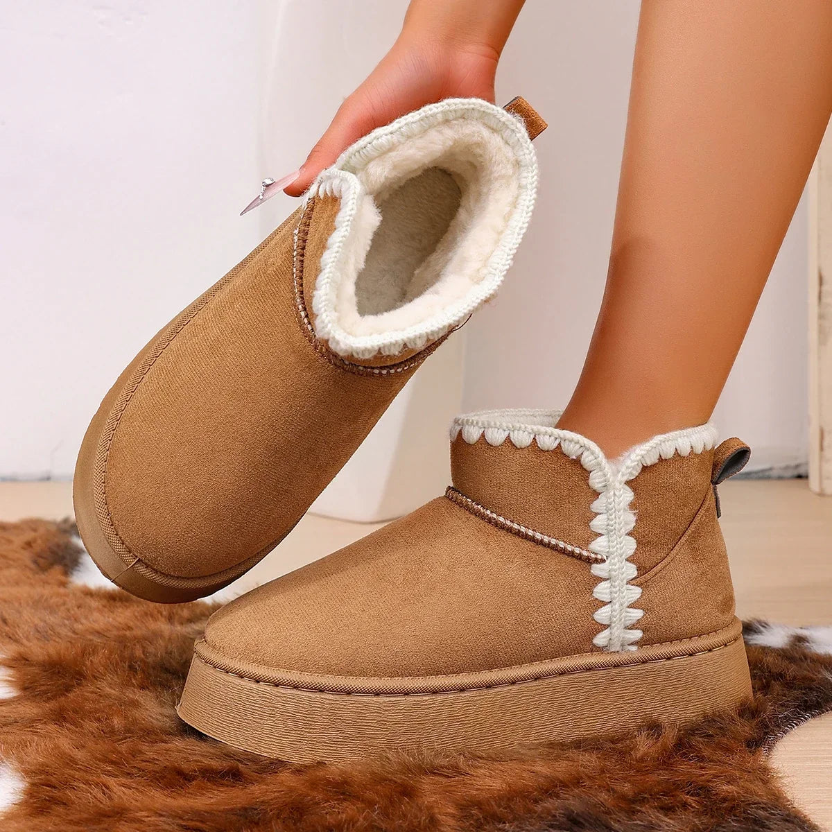 Winter Women's Fuzzy Fur Anti-slip Soft Sole Ankle Boots