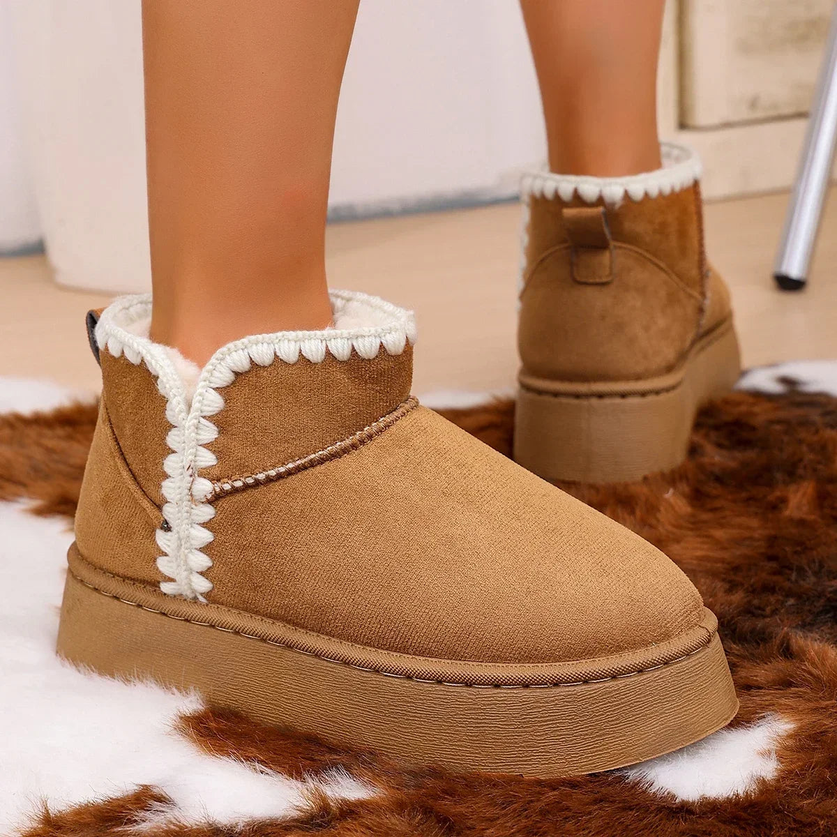 Winter Women's Fuzzy Fur Anti-slip Soft Sole Ankle Boots