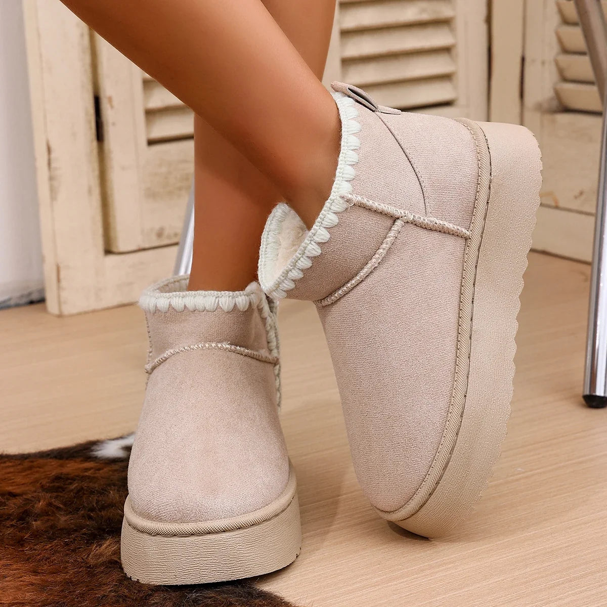 Winter Women's Fuzzy Fur Anti-slip Soft Sole Ankle Boots