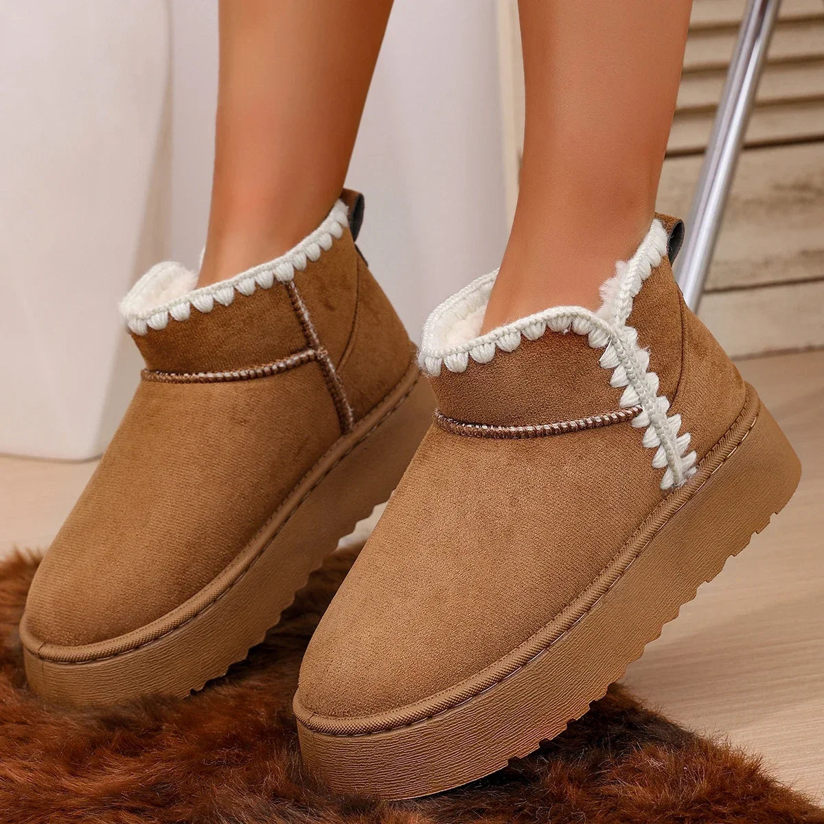 Winter Women's Fuzzy Fur Anti-slip Soft Sole Ankle Boots