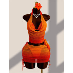 With Cover Up Gradient Halter Bikini Four-pieces Bikini Set