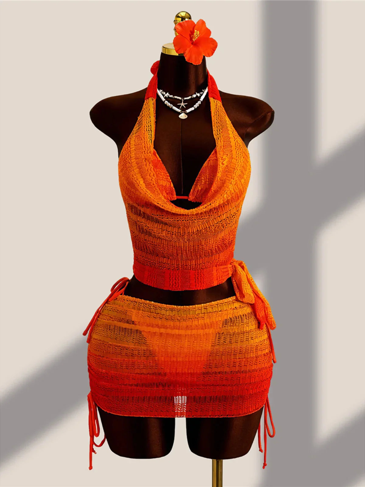 With Cover Up Gradient Halter Bikini Four-pieces Bikini Set