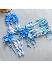 With Waved Ruffled Frilled Bikini Three-pieces Bikini Set