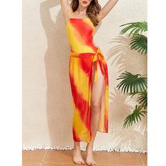 Floral Print One Piece Swim Swimsuit 2-Piece Cover-Up Set Adjustable Bikini Bottom & Ruffle