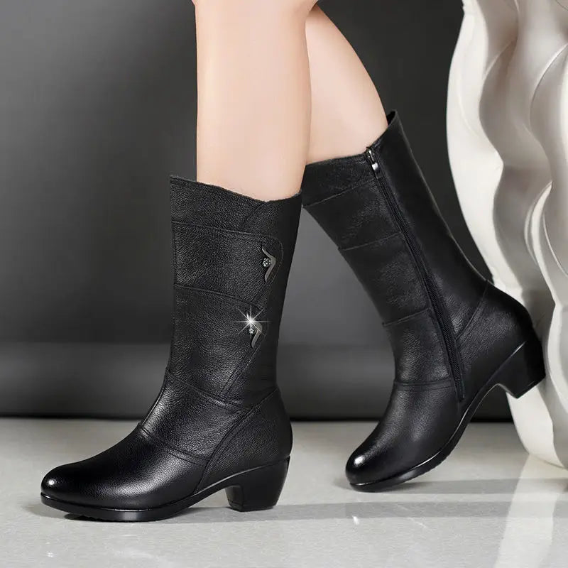 Women Leather Mid-Calf Boots