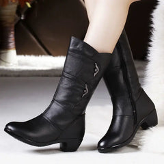 Women Leather Mid-Calf Boots