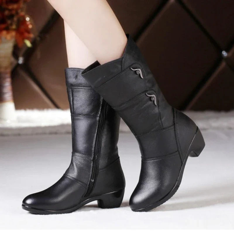 Women Leather Mid-Calf Boots