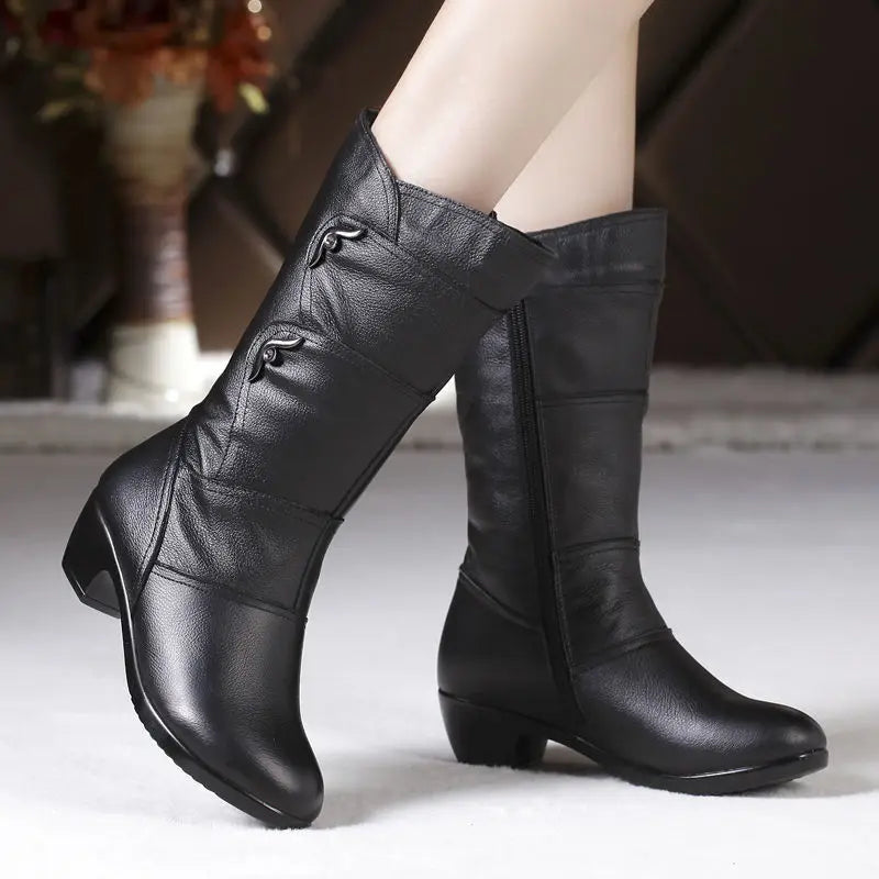 Women Leather Mid-Calf Boots