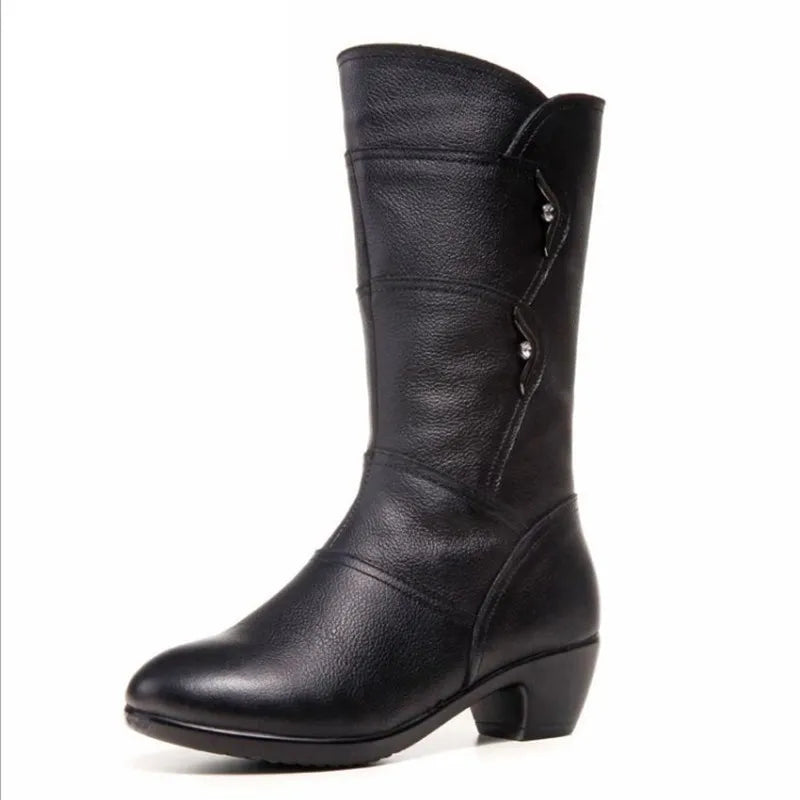 Women Leather Mid-Calf Boots