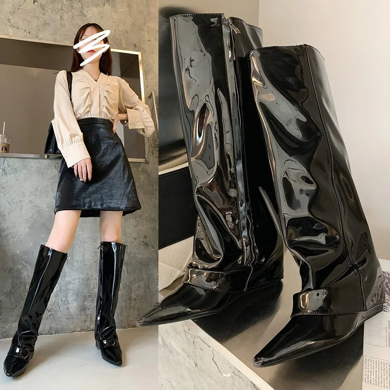 Women Patent Leather Over The Knee Boots
