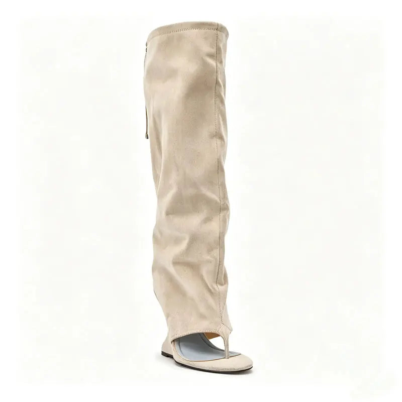 Women Slouch Knee High Thong Sandal Boots