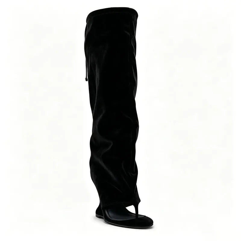 Women Slouch Knee High Thong Sandal Boots