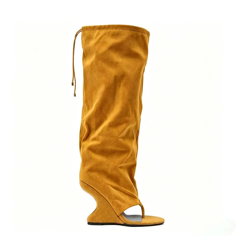 Women Slouch Knee High Thong Sandal Boots