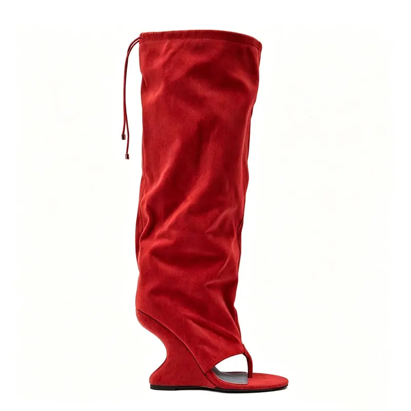 Women Slouch Knee High Thong Sandal Boots