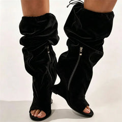 Women Slouch Knee High Thong Sandal Boots
