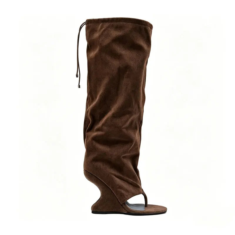 Women Slouch Knee High Thong Sandal Boots