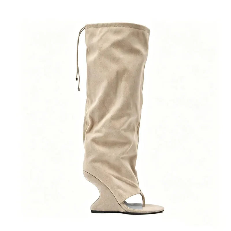 Women Slouch Knee High Thong Sandal Boots