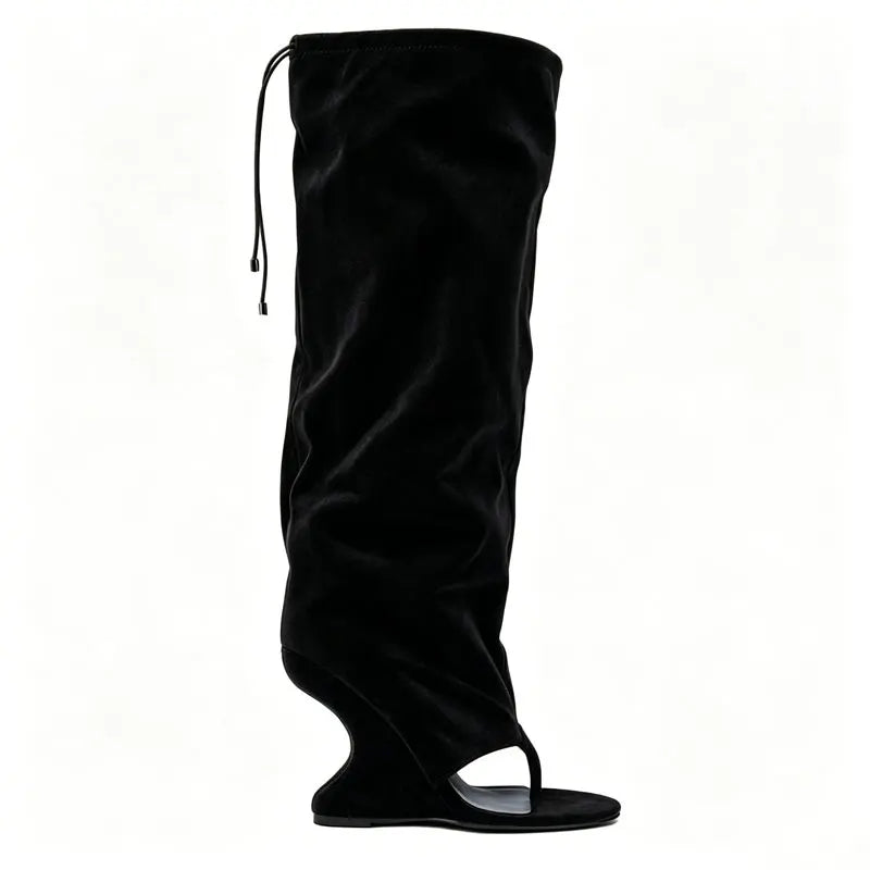 Women Slouch Knee High Thong Sandal Boots