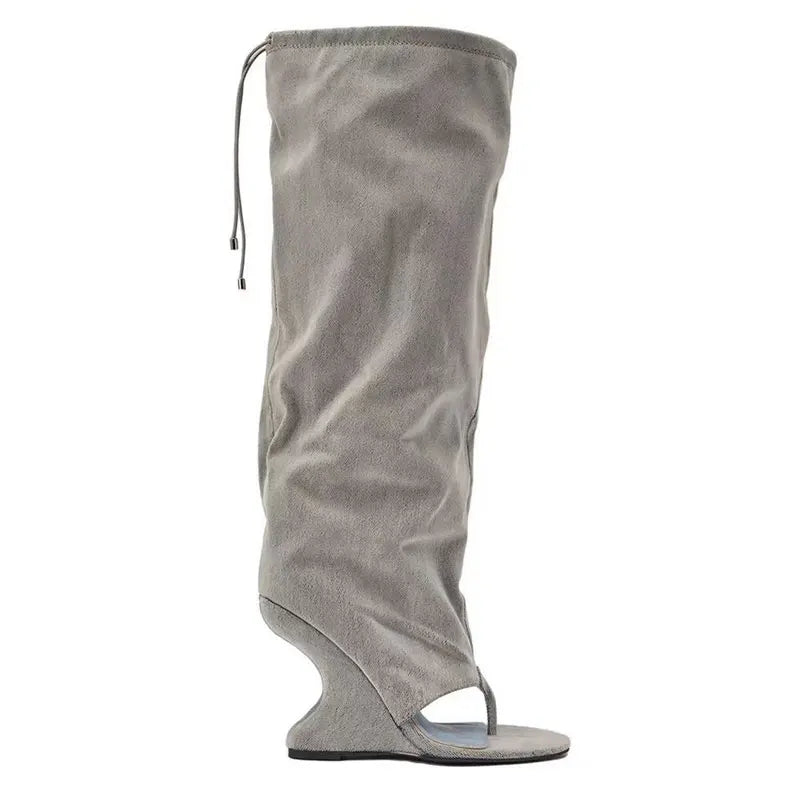 Women Slouch Knee High Thong Sandal Boots