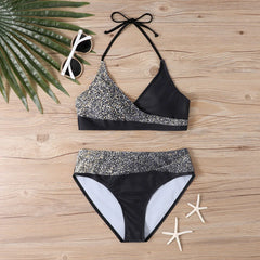 Sparkling Printed Sequins Bikini Set Two-Piece Swimsuit Metallic Sheen Bottom & Top