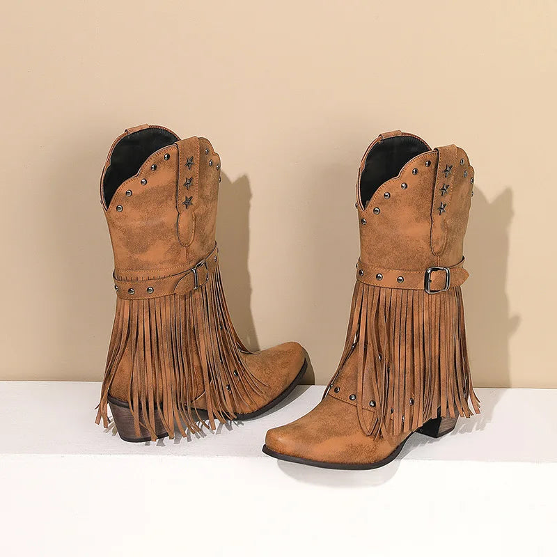 Women Vintage Ethnic Western Cowboy Boots
