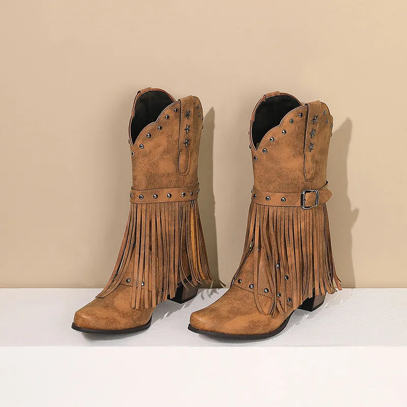 Women Vintage Ethnic Western Cowboy Boots
