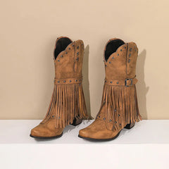 Women Vintage Ethnic Western Cowboy Boots