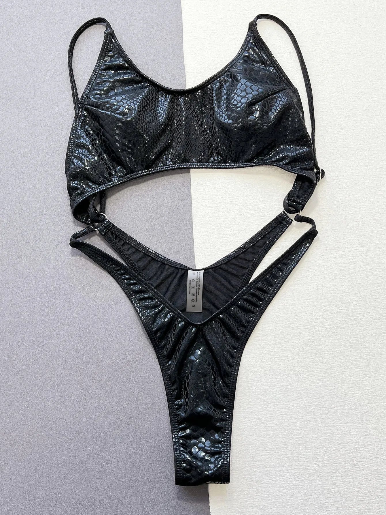 black snake print metallic swimsuit one piece hollow backless Bikini bathing suit biquini