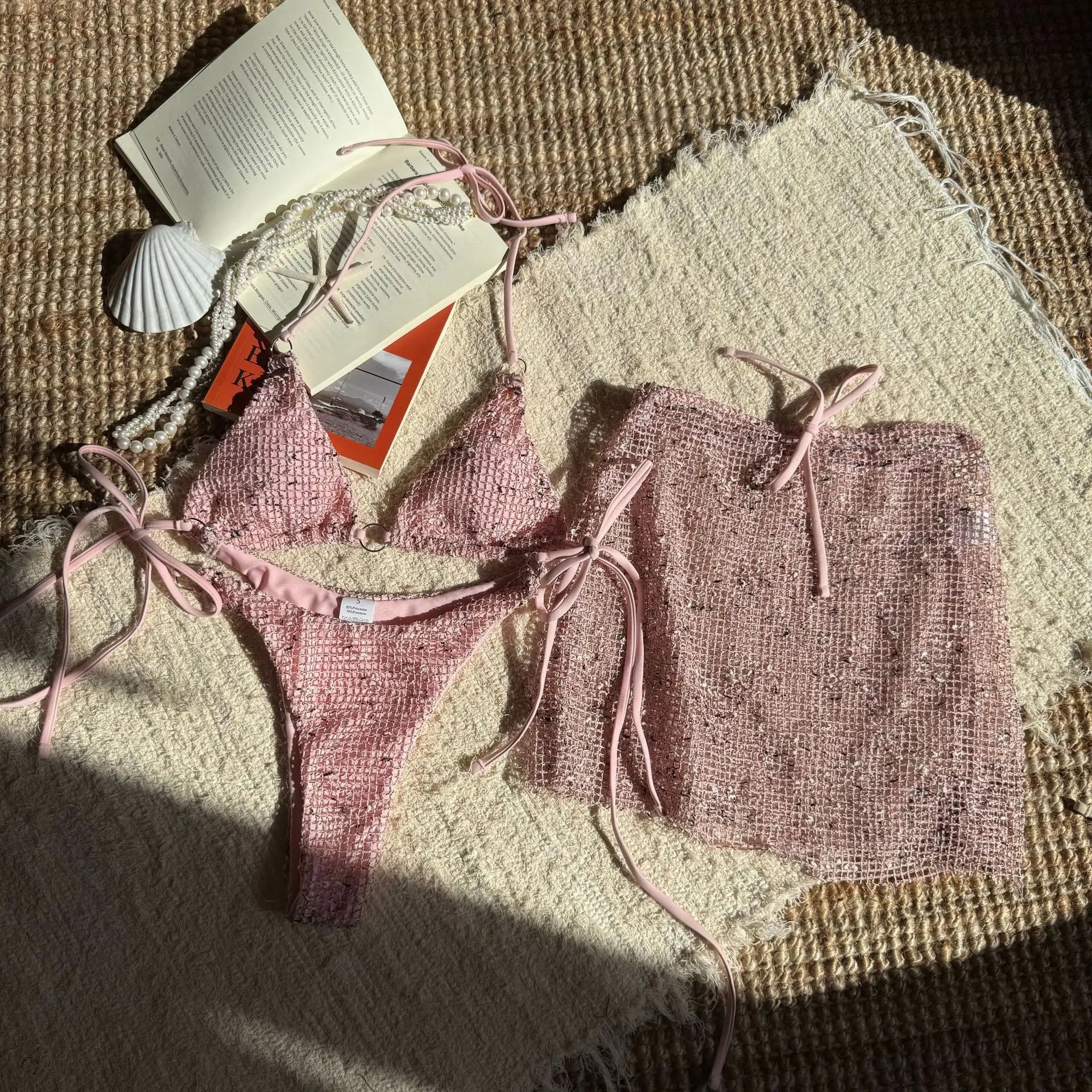 glitter bikini Sets three pieces with perspective mini halter string swimsuit bathing suit biquini