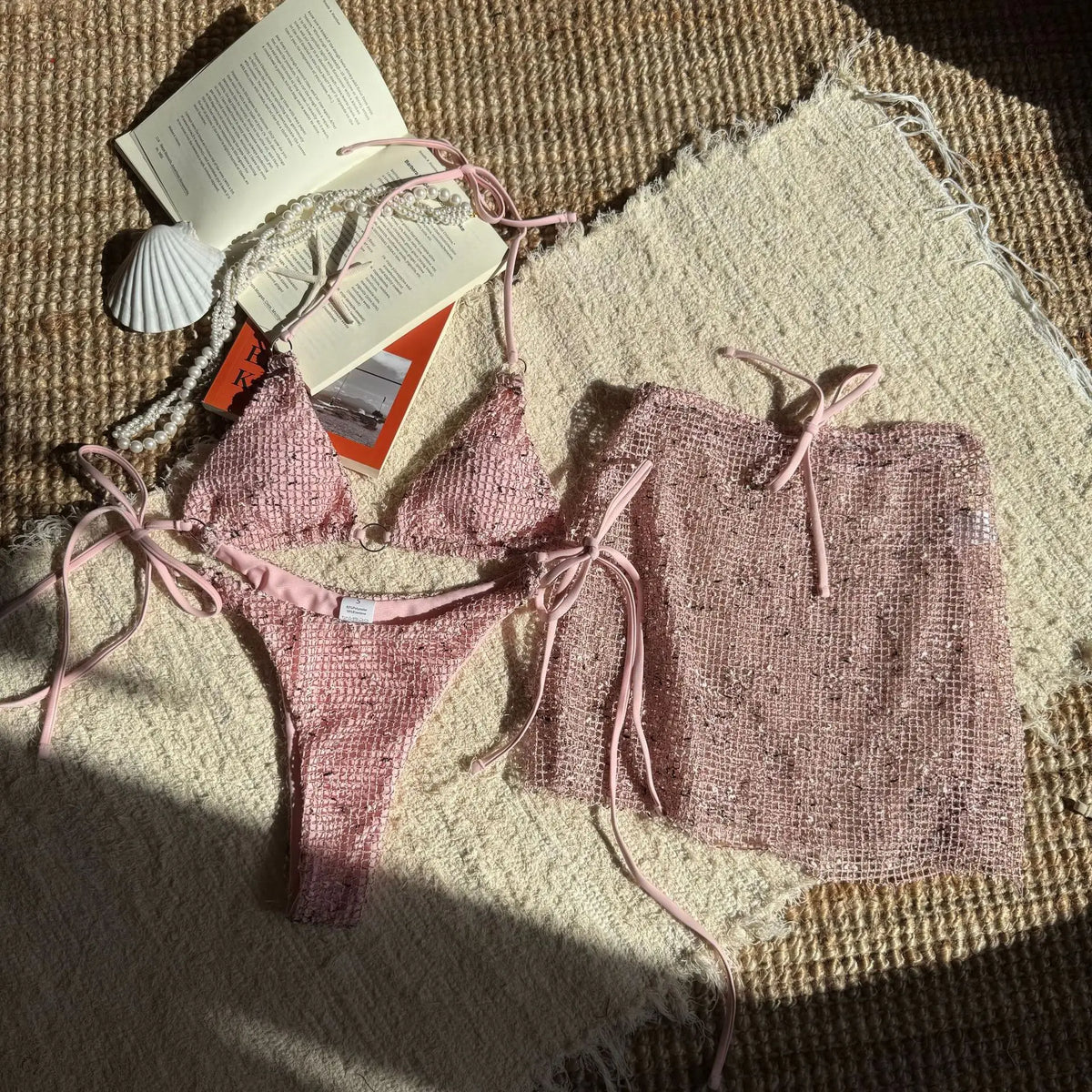 glitter bikini Sets three pieces with perspective mini halter string swimsuit bathing suit biquini