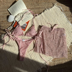 glitter bikini Sets three pieces with perspective mini halter string swimsuit bathing suit biquini