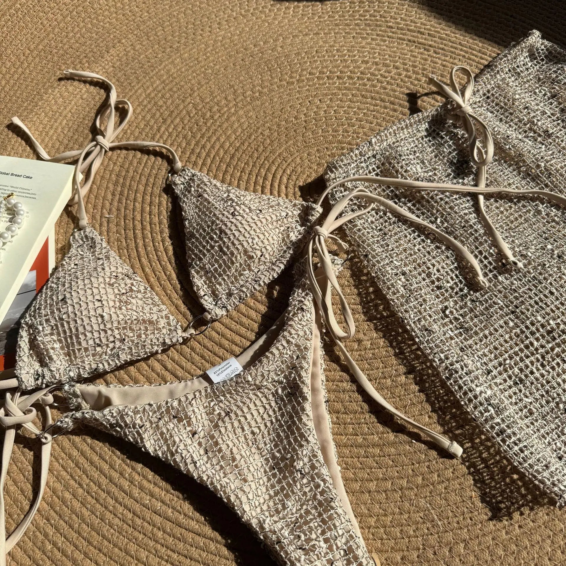 glitter bikini Sets three pieces with perspective mini halter string swimsuit bathing suit biquini