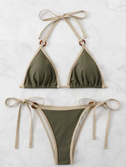 green halter micro ring string bikini Sets two pieces tie thong Swimsuit bathing suit biquini