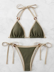 green halter micro ring string bikini Sets two pieces tie thong Swimsuit bathing suit biquini