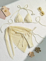 mesh micro mini string bikini Sets 3pcs with cover shell pendant swimsuit bathing suit biquini tankini