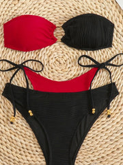 2 Piece Bandeau Bikini Set Color Block Ring Detail Two Piece Swimsuit Two Piece Swim
